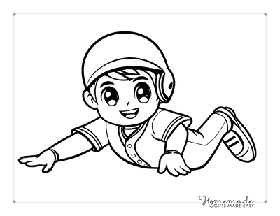 Sports Coloring Pages Cute Baseball Player Sliding