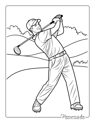 Sports Coloring Pages Golfer Swinging Driver