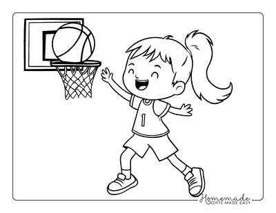 Sports Coloring Pages Kawaii Basketball Layup