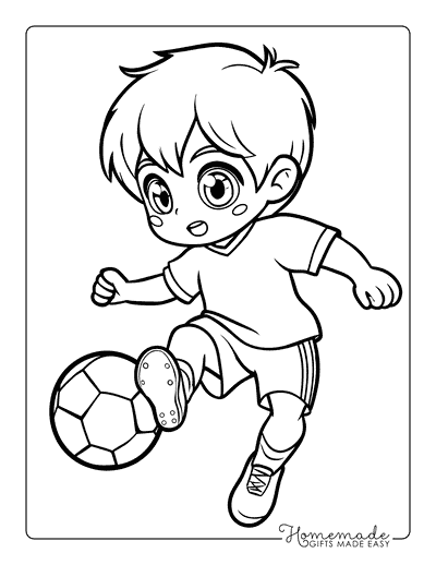 Sports Coloring Pages Kawaii Soccer Player Kicking Ball