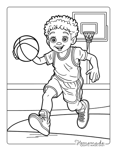 Sports Coloring Pages Young Basketball Player Dribbling