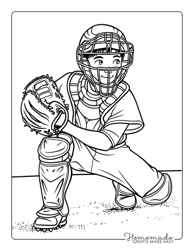 Sports Coloring Pages Young Boy Baseball Catcher