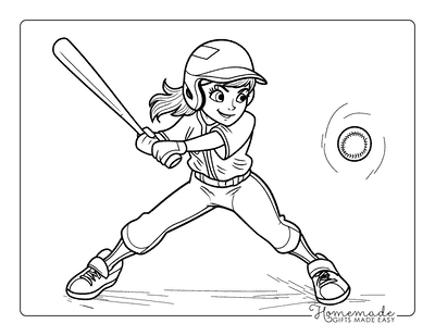 Sports Coloring Pages Young Girl Baseball Player