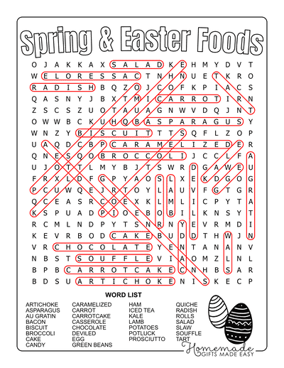 Spring Word Search Easter Food Hard Solutions