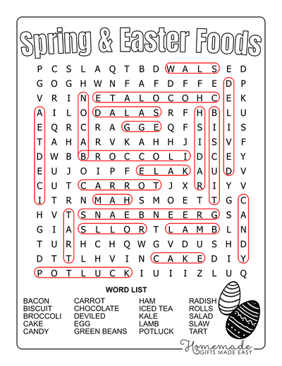 Spring Word Search Easter Food Medium Solutions