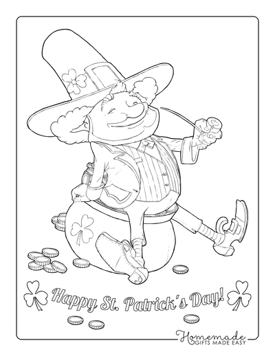 St Patricks Day Coloring Pages Leprechaun Pipe Pot Gold