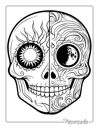 Sugar Skull Coloring Pages Sun and Moon Skull