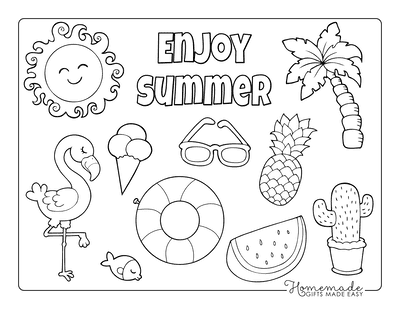 Summer Coloring Pages Watermelon Flamingo Tropical