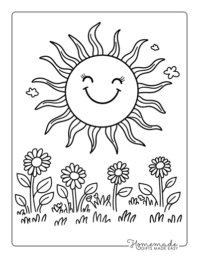 Sun Coloring Pages Cute Easy Sun Above Meadow