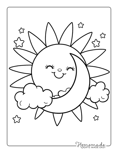 Sun Coloring Pages Cute Easy Sun and Moon