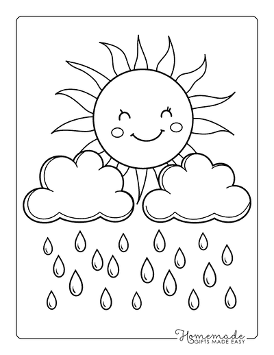 Sun Coloring Pages Cute Easy Sun and Rain Clouds