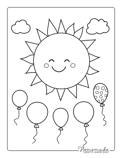 Sun Coloring Pages Cute Easy Sun With Balloons