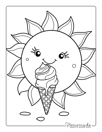 Sun Coloring Pages Cute Easy Sun With Ice Cream