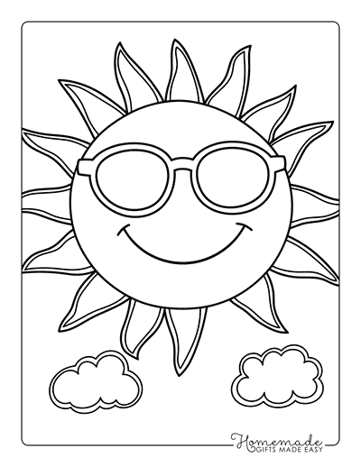 Sun Coloring Pages Cute Easy Sun With Sunglasses