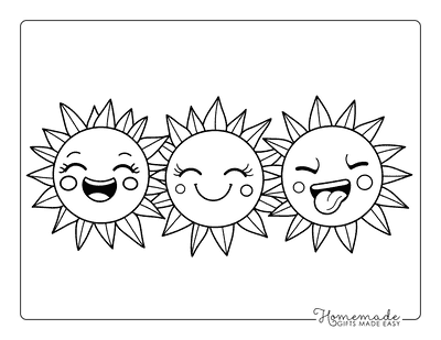 Sun Coloring Pages Easy Cute Suns Making Funny Faces