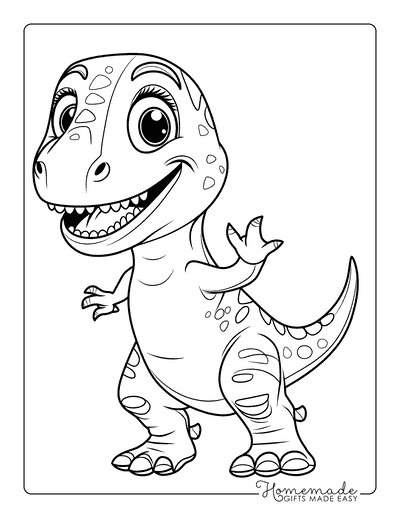 T Rex Coloring Pages Cute Easy Waving Tyrannosaurus Rex