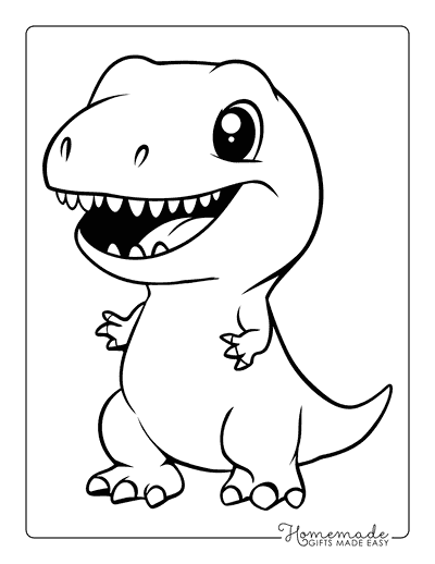 T Rex Coloring Pages Cute Happy Tyrannosaurus Rex