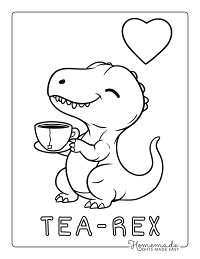 T Rex Coloring Pages Cute Tyrannosaurus Rex Drinking Tea