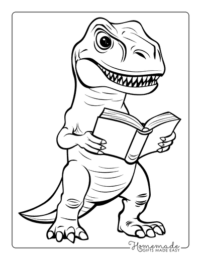 T Rex Coloring Pages Cute Tyrannosaurus Rex Reading Book