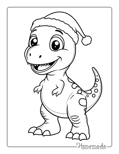 T Rex Coloring Pages Cute Tyrannosaurus Rex Santa Hat