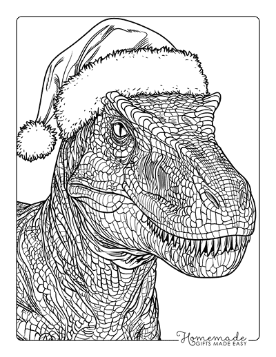 T Rex Coloring Pages Realistic Tyrannosaurus Rex Santa Hat