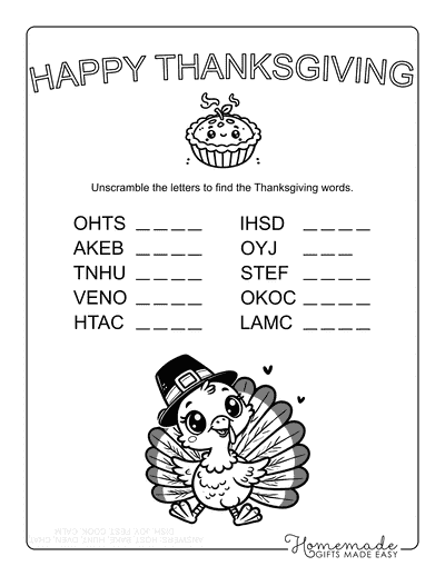 Thanksgiving Word Scramble Happy Thanksgiving Easy