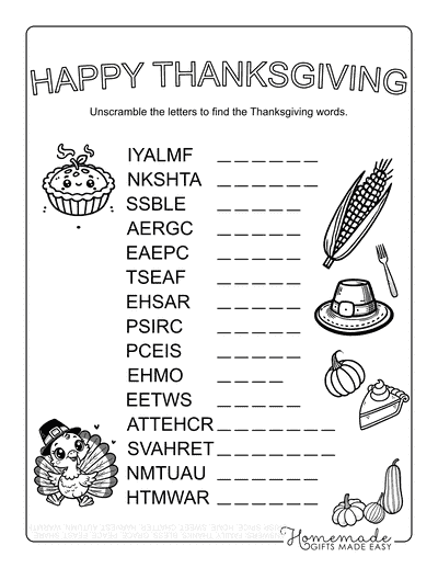 Thanksgiving Word Scramble Happy Thanksgiving Medium