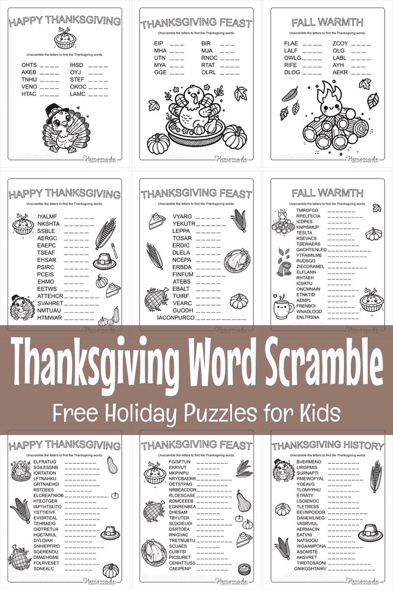 Free Printable Thanksgiving Word Scramble