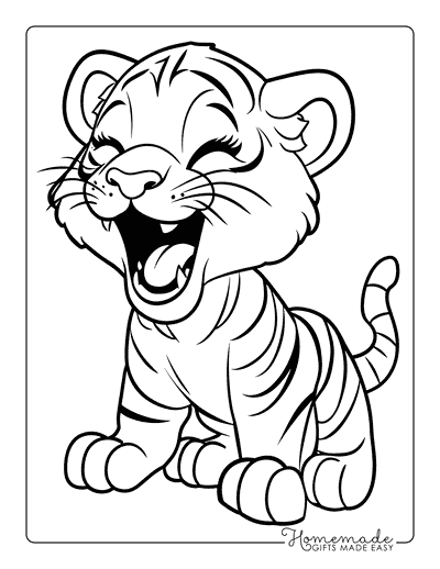 Tiger Coloring Pages Cute Tiger Cub Roaring