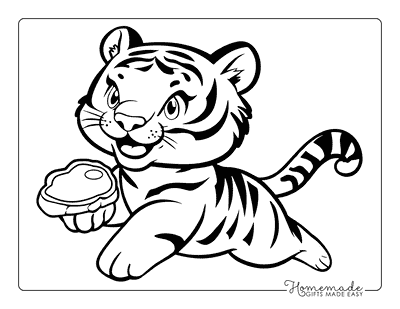 Tiger Coloring Pages Cute Tiger Cub Running With Meat