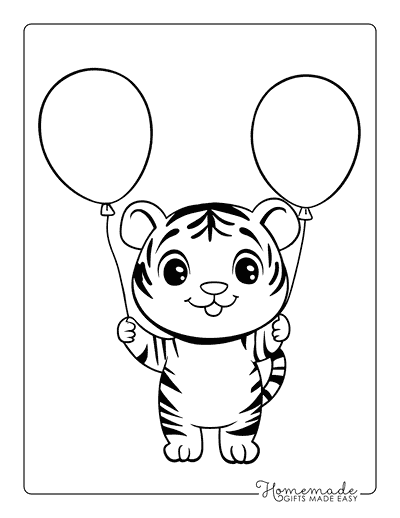 Tiger Coloring Pages Cute Tiger Holding Balloons