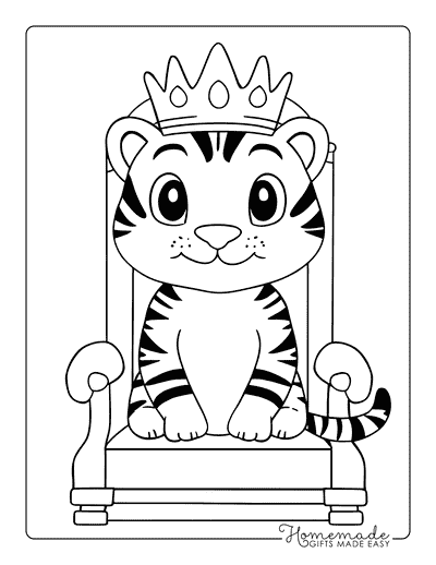 Tiger Coloring Pages Cute Tiger on a Throne