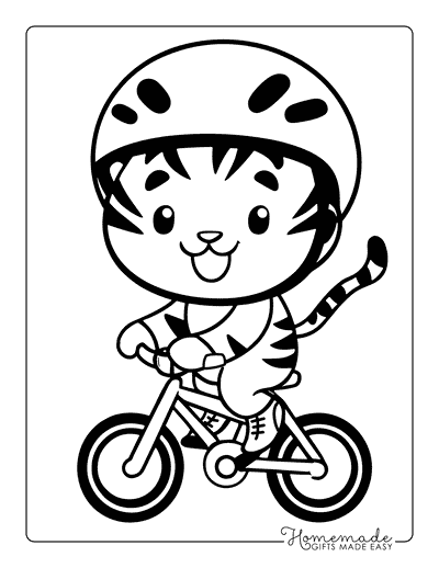 Tiger Coloring Pages Cute Tiger Riding Bicycle