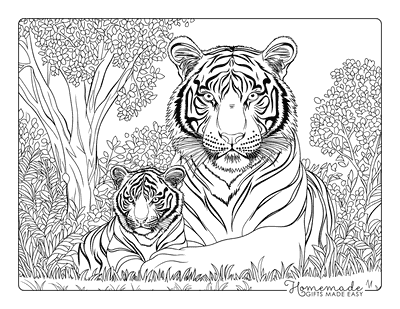 Tiger Coloring Pages Realistic Tigress and Cub