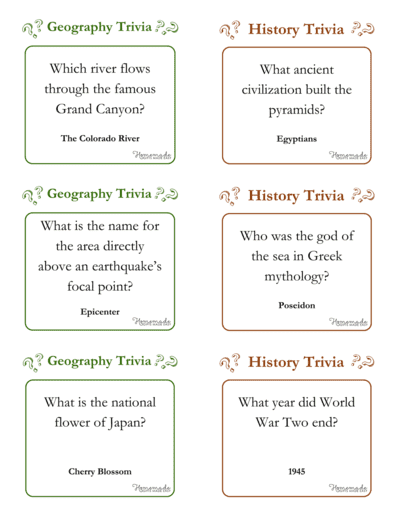 Trivia Questions Geography History