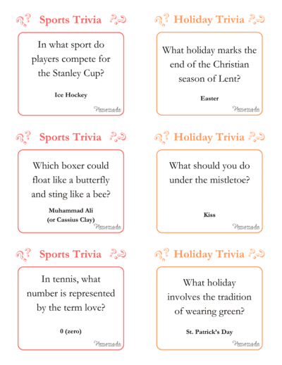 Trivia Questions Sports Holiday