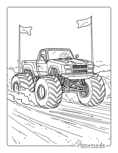 Truck Coloring Pages Simple Monster Truck Driving Fast