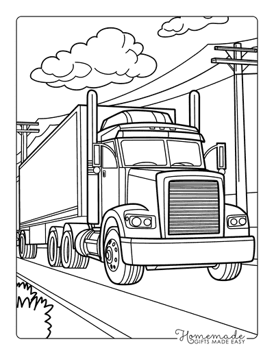 Truck Coloring Pages Simple Semi Truck Driving on Highway