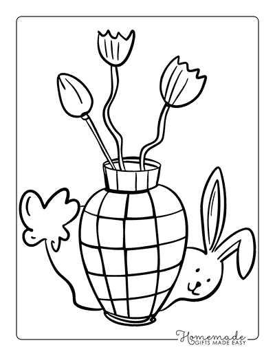 Tulip Coloring Pages Simple Cute Easter Bunny and Tulips Drawing Outline