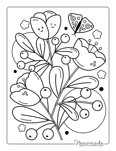 Tulip Coloring Pages Simple Cute Tulips and Butterfly for Kids