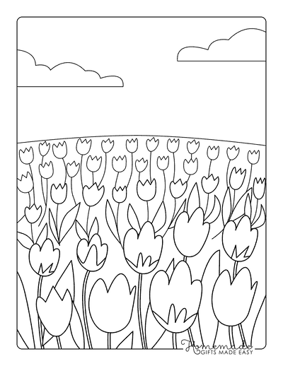 Tulip Coloring Pages Simple Filled Tulip Field