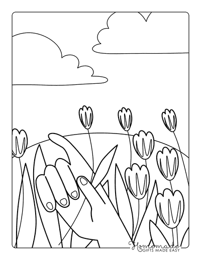 Tulip Coloring Pages Simple Hand Holding Tulips for Kids