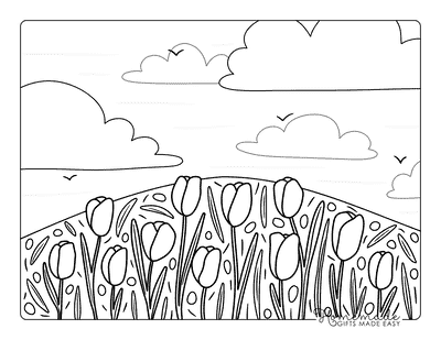 Tulip Coloring Pages Simple Tulip Hill and Sky