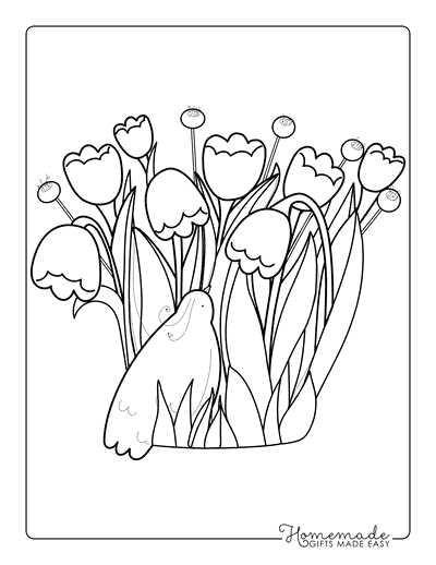 Tulip Coloring Pages Simple Tulips and Cute Bird Outline