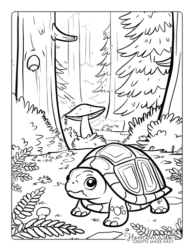Turtle Coloring Pages Box Turtle in Forest