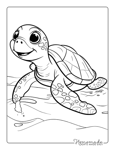 Turtle Coloring Pages Cartoon Turtle Playing in Sand