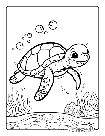 Turtle Coloring Pages Cartoon Turtle Swimming in Ocean