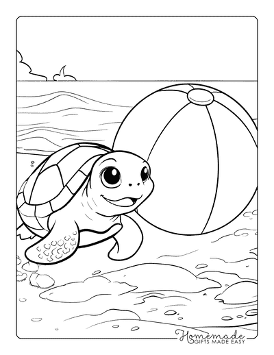 Turtle Coloring Pages Cute Turtle at Beach
