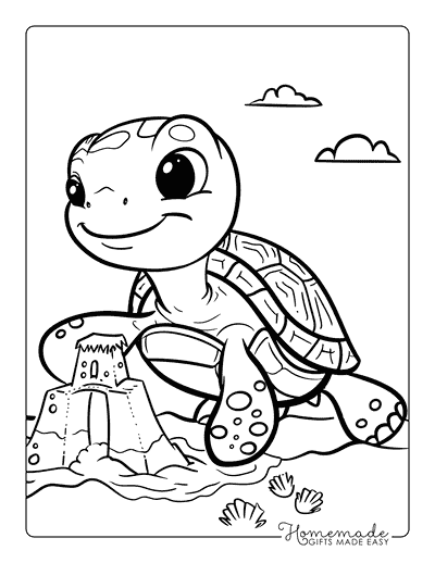 Turtle Coloring Pages Cute Turtle Building Sandcastle
