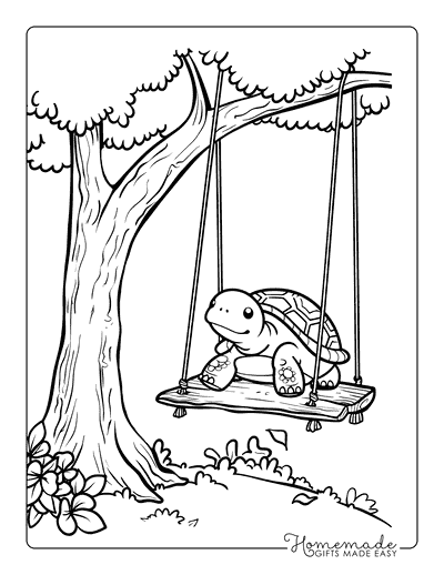 Turtle Coloring Pages Cute Turtle on Swing